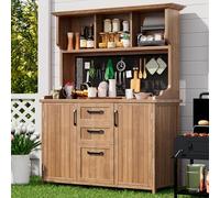 Easexcy Armario de jardín de madera - Armario de pie con 3 cajones, 3 compartimentos, pared perforada de metal y estantes ajustables, para terraza, balcón, 125 x 50 x 185,1 cm