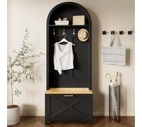 Easexcy Armario multifuncional con zapatero, estante y gancho, para entrada, cuerpo de MDF duradero, diseño moderno, 75 x 35 x 195 cm (color madera + negro)
