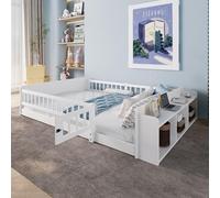Easexcy Cama de madera, 140 x 200 cm, madera de pino, almacenamiento abierto, estantes, carcasa que se puede abrir, sin colchón, color blanco (140 x 200 cm (dimensiones interiores)