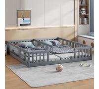 Easexcy Cama tapizada, 90 x 200 cm, cuna con barandilla, con somier (sin colchón), para familias con dos niños, madera de pino, estilo minimalista (gris, con somier)