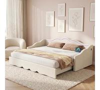 Easexcy Cama tapizada, cama de día, sofá cama, sofá cama, cama de día 90 x 200 cm, extensible a 180 cm, con LED y conexión USB, terciopelo beige