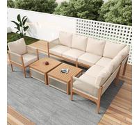Easexcy Juego de muebles de jardín para 7-8 personas. Juego de muebles de jardín con sofá, mesa y cojín, funda de tela extraíble y lavable (natural y beige)