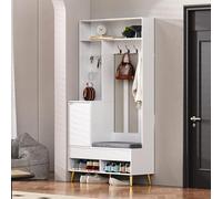 Easexcy Juego de perchero, perchero de pared, perchero de pasillo con zapatero, juego con 4 ganchos, dos cajones y 1 puerta, 100 x 35 x 180 cm (blanco (estilo 2)
