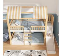 Easexcy Litera de 90 x 200 cm con techo a dos aguas blanco y natural, con estante y tobogán de 35 cm, ascenso seguro, ideal para familias con dos niños, sin colchón