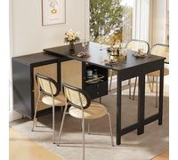 Easexcy Mesa alta giratoria de 360° (187 x 40 x 76 cm), color negro extensible, armario de almacenamiento con puerta de ratán + estante de almacenamiento abierto