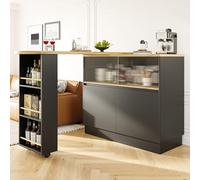 Easexcy Mesa alta giratoria de 360° (cuerpo principal 90 x 45 x 100 cm), aparador giratorio multifuncional con compartimento, puerta corredera de cristal, adecuado para cocina/comedor (negro)