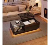 Easexcy Mesa de centro de alto brillo, mesa de salón con altura ajustable con espacio de almacenamiento oculto y estante, 100 x 50 x (33-46,5) cm (negro)