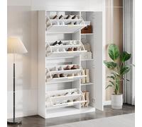 Easexcy Moderno zapatero con espejo, 4 compartimentos de almacenamiento plegables, estante ajustable detrás del espejo derecho, para el pasillo, 80 x 147 x 24 cm