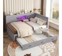 Easexcy Sofá cama, cama de día, cama de día, 140 x 200 cm, con luces LED, compartimento de almacenamiento lateral de la cama, cama extensible, enchufe + USB, sin colchón (gris, 140 x 200 cm
