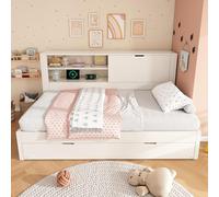Easexcy Sofá cama individual de 90 x 190 cm con cama nido de 90 x 190 cm, marco de cama blanco con espacio de almacenamiento, plegable oculto, somier de listones, sin colchón (blanco, 90 x 190 cm)
