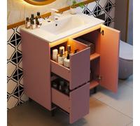 Easexcy Tocador de baño independiente, completamente lacado, lámpara LED con sensor de radar, bisagras de cierre suave, lavabo integrado, diseño de pie alto (76 x 47 x 89 cm, rosa, de pie)