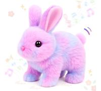 Easfan - Conejo de Pascua rosa de peluche para saltar, hablar, saltar, orejas, nariz, movimiento pedagógico, peluche para cantar, agitar, brillante, juguete eléctrico interactivo para niños