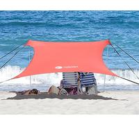 Easierhike Toldo de playa con diseño resistente al viento, refugio solar UPF50+ portátil familiar con 6 anclajes para sacos de arena de 7 x 7 pies, refugio desplegable de 2 postes para playa, camping,