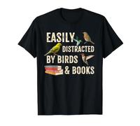 Easily Distracted by Birds & Books Vintage Funny Birder Camiseta gráfica económica, Hombre, Negro, L