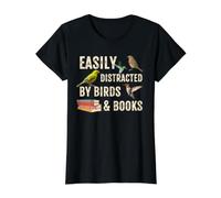 Easily Distracted by Birds & Books Vintage Funny Birder Camiseta gráfica económica, Mujer, Negro, XL
