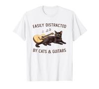 Easily Distracted by Cats and Guitars Black Cat Guitarist Camiseta