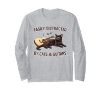 Easily Distracted by Cats and Guitars Black Cat Guitarist Manga Larga