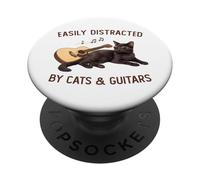 Easily Distracted by Cats and Guitars Black Cat Guitarist PopSockets PopGrip Adhesivo