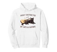 Easily Distracted by Cats and Guitars Black Cat Guitarist Sudadera con Capucha