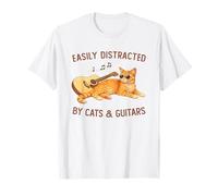 Easily Distracted by Cats and Guitars Orange Cat Guitarist Camiseta