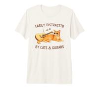 Easily Distracted by Cats and Guitars Orange Cat Guitarist Camiseta Premium