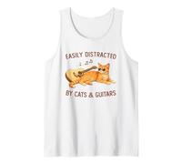 Easily Distracted by Cats and Guitars Orange Cat Guitarist Camiseta sin Mangas