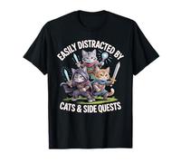 Easily Distracted by Cats and Side Quests RPG Gamer Camiseta