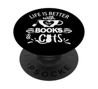 Easily Distracted by Cats & Books Lover Drink Tea Books Cats PopSockets PopGrip Adhesivo