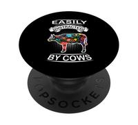 Easily Distracted by Cows Funny Animal Cow Loves PopSockets PopGrip Adhesivo