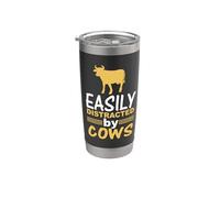 Easily Distracted By Cows Funny Cow Lover Animal Lovers Vaso térmico de acero inoxidable de doble pared