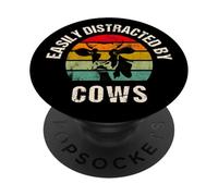 Easily Distracted by Cows Funny Farmer Meme Cow Cattle Lover PopSockets PopGrip Adhesivo