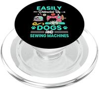 Easily Distracted by Dogs and Sewing Machines Quilting Lover PopSockets PopGrip para MagSafe