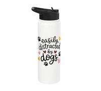 Easily Distracted By Dogs Funny Dog Lover Cute Paw Print Stainless Steel Insulated Water Bottle