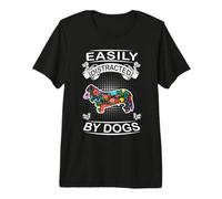 Easily Distracted by Dogs Long Haired Dachshund Dog Love Camiseta Premium