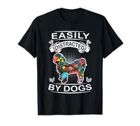 Easily Distracted by Dogs Shih Tzu Funny Flower Dog Lover Camiseta