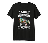 Easily Distracted by Horses Funny Animal Horse Loves Camiseta Premium