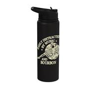 Easily Distracted By Music And Bourbon Skeleton Stainless Steel Insulated Water Bottle