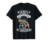 Easily Distracted by Unicorns Funny Animal Unicorn Loves Camiseta gráfica económica