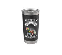 Easily Distracted By Unicorns Funny Animal Unicorn Loves Vaso térmico de acero inoxidable de doble pared
