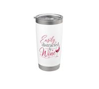Easily Distracted By Wine Funny Wine Lover Drinking Vaso térmico de acero inoxidable de doble pared