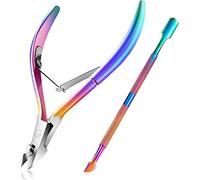 Easkep - Cortacutículas con empujador de cutículas, removedor de cutículas, cortador profesional de cutículas de acero inoxidable, herramientas de manicura para uñas y pies (color arcoíris)