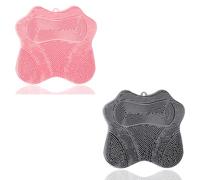 Easkite Limpiador de pies de ducha, limpiador de pies y espalda con ventosas, limpiador de pies de silicona para masaje exfoliante (gris y rosa)