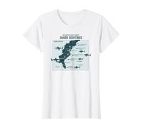 East Coast Shark Sightings Cool Map Camiseta gráfica económica, Mujer, Blanco, XL