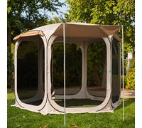 EAST OAK Pop Up Canopy Tent with Mesh Walls | Outdoor Screen House with 4/6 Sunshades | Waterproof Gazebo with Carry Bag | Portable Shelter for Camping, Patio, and Beach | Beige