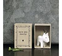 East of India Caja de cerillas de porcelana con diseño de reno pequeño, palabras de amor a ti, regalo de recuerdo familiar, recuerdo de porcelana, pequeño