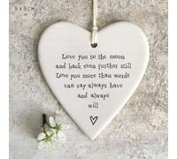 East of India Corazón colgante de porcelana - Love You to the Moon: elegante adorno decorativo, regalo pensado para expresar amor y afecto