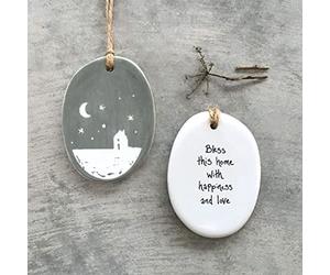 East of India Percha de porcelana 'Bless this home', colgante nueva casa regalo, decoracin del hogar, regalo de amistad, recuerdo de mudanza,