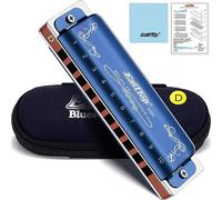East Top 10 Hole 20 Tone 008K D Tecla de armónica diatónica con estuche azul, armónicas estándar para adultos, jugadores profesionales y estudiantes