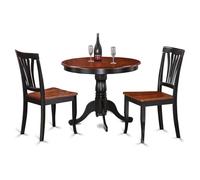 East West Furniture ANAV3-BLK-W - Juego de mesa de cocina de 3 piezas para espacios pequeños que contiene una mesa de comedor redonda con pedestal y 2 sillas de comedor, 36 x 36 pulgadas, negro y