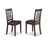 East West Furniture ANC-CAP-LC - Sillas de comedor antiguas - Sillas de madera tapizadas de piel sintética, juego de 2, color capuchino